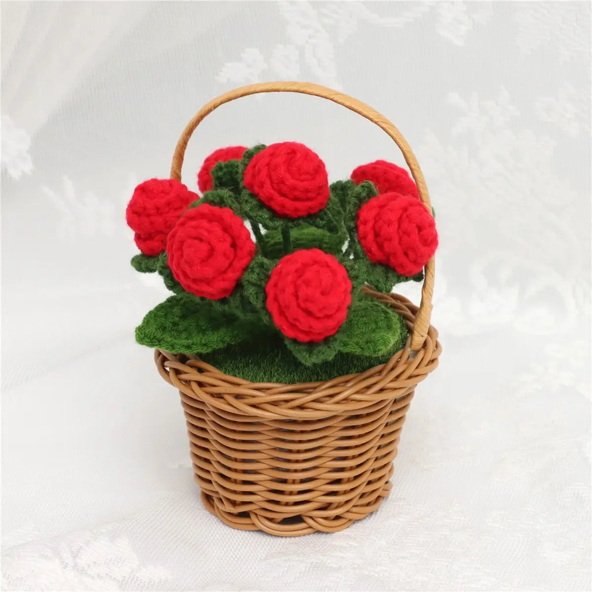 Crochet Red Flower Basket