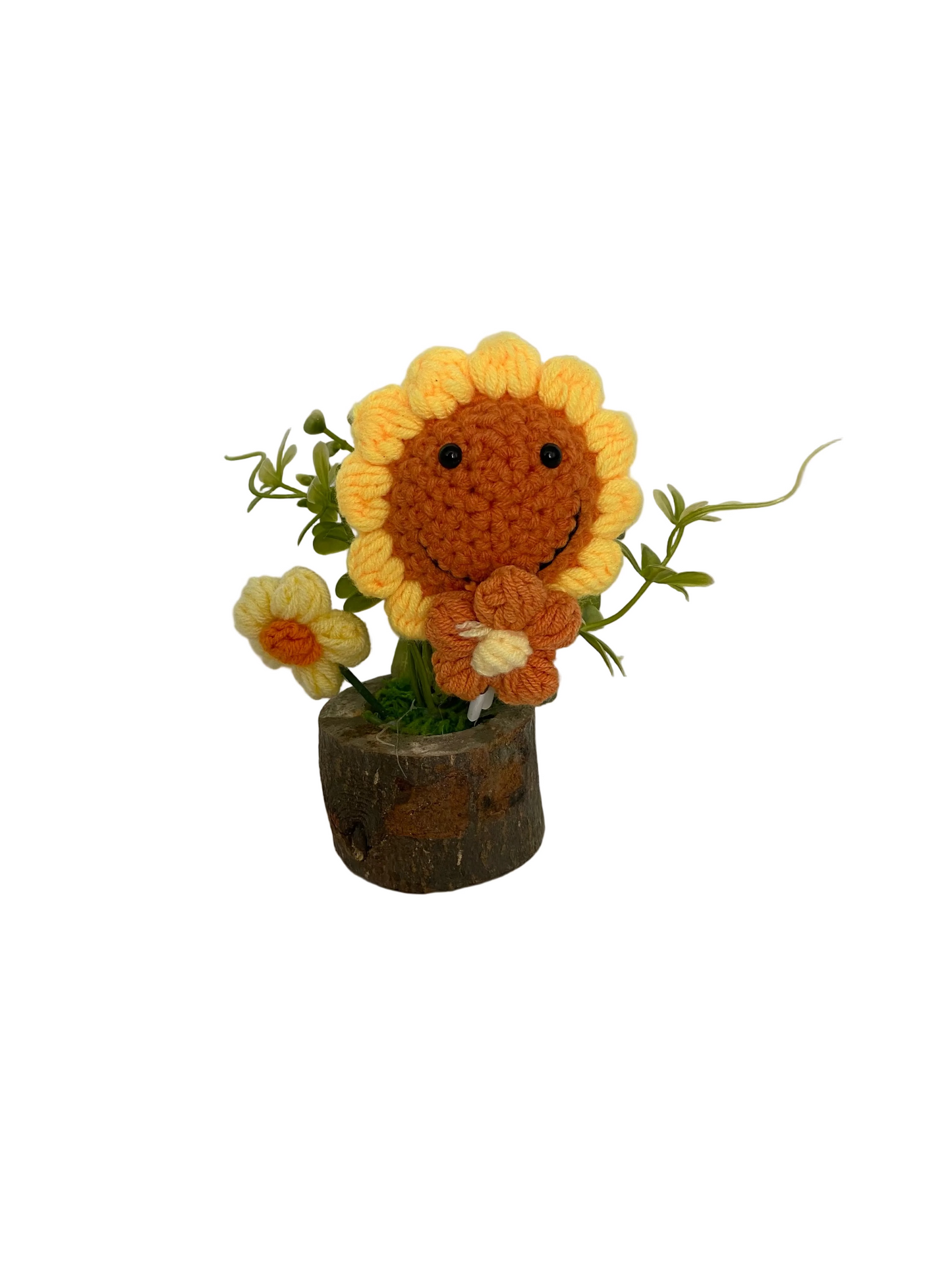 Handmade Crochet  Smiling Sunflower  Pot  With  Artificial  Plant