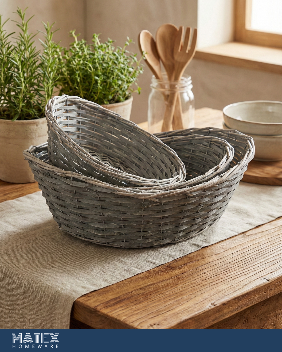 Ship-Shape Grey Woven Basket Set (3pcs)