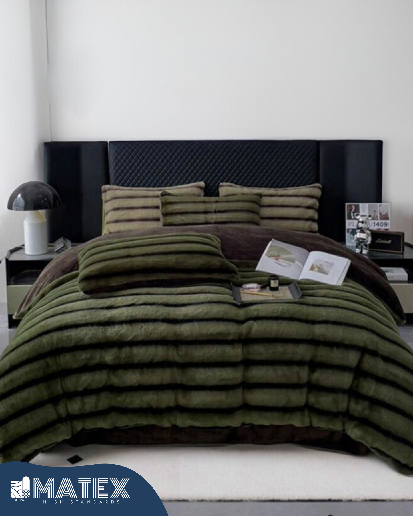 King Size Olive Chinchilla Fur Sherpa Comforter set