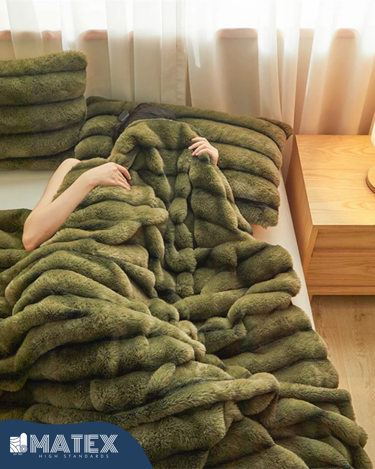 King Size Olive Chinchilla Fur Sherpa Comforter set