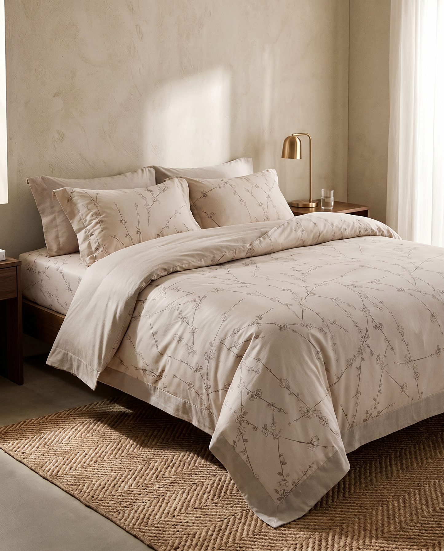 King Size Nude Blossom Bed Set Cotton-300TC