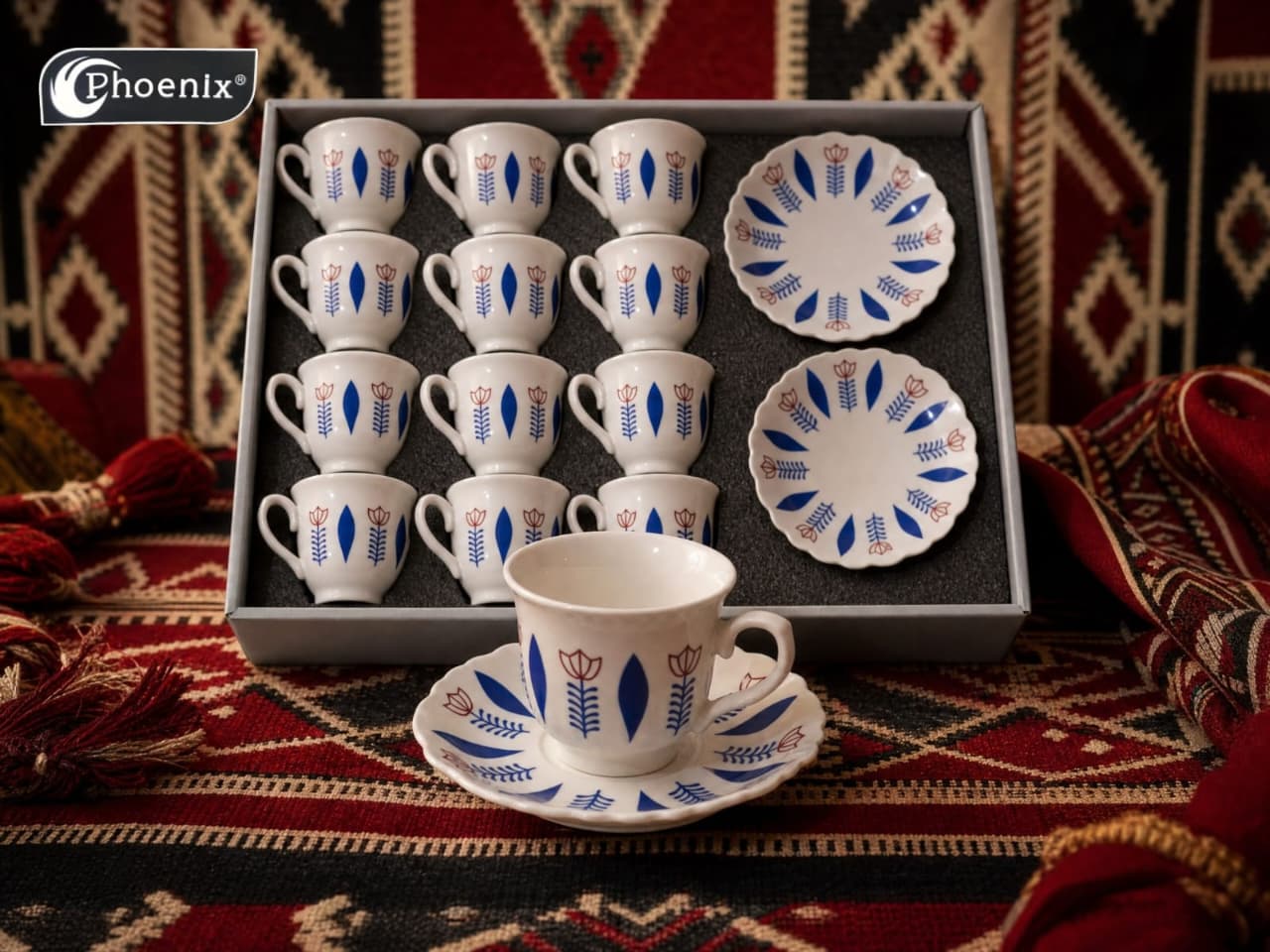 Phoenix, 24 Pcs Coffee Cups With Saucers Set