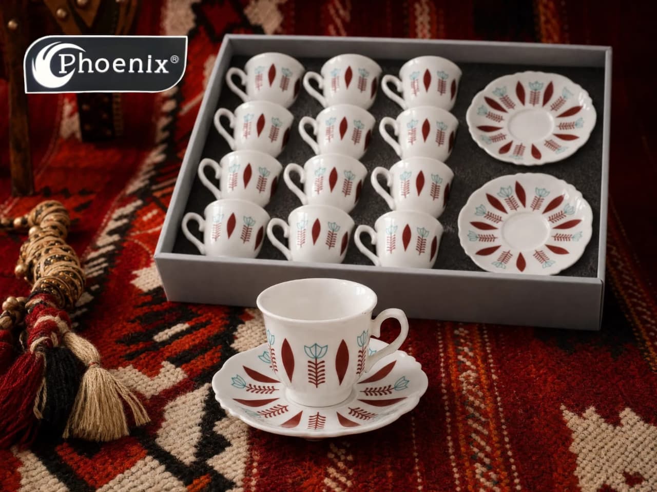 Phoenix, 24 Pcs Coffee Cups With Saucers Set