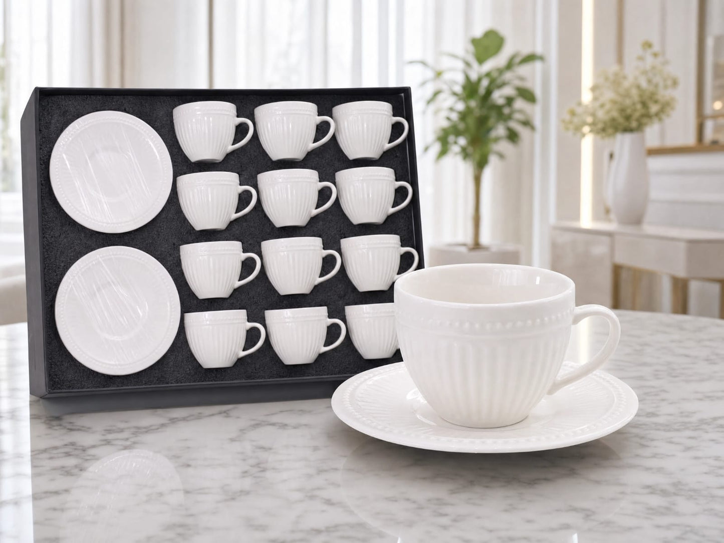 Phoenix,24 Pcs Coffee Cups With Saucers Set