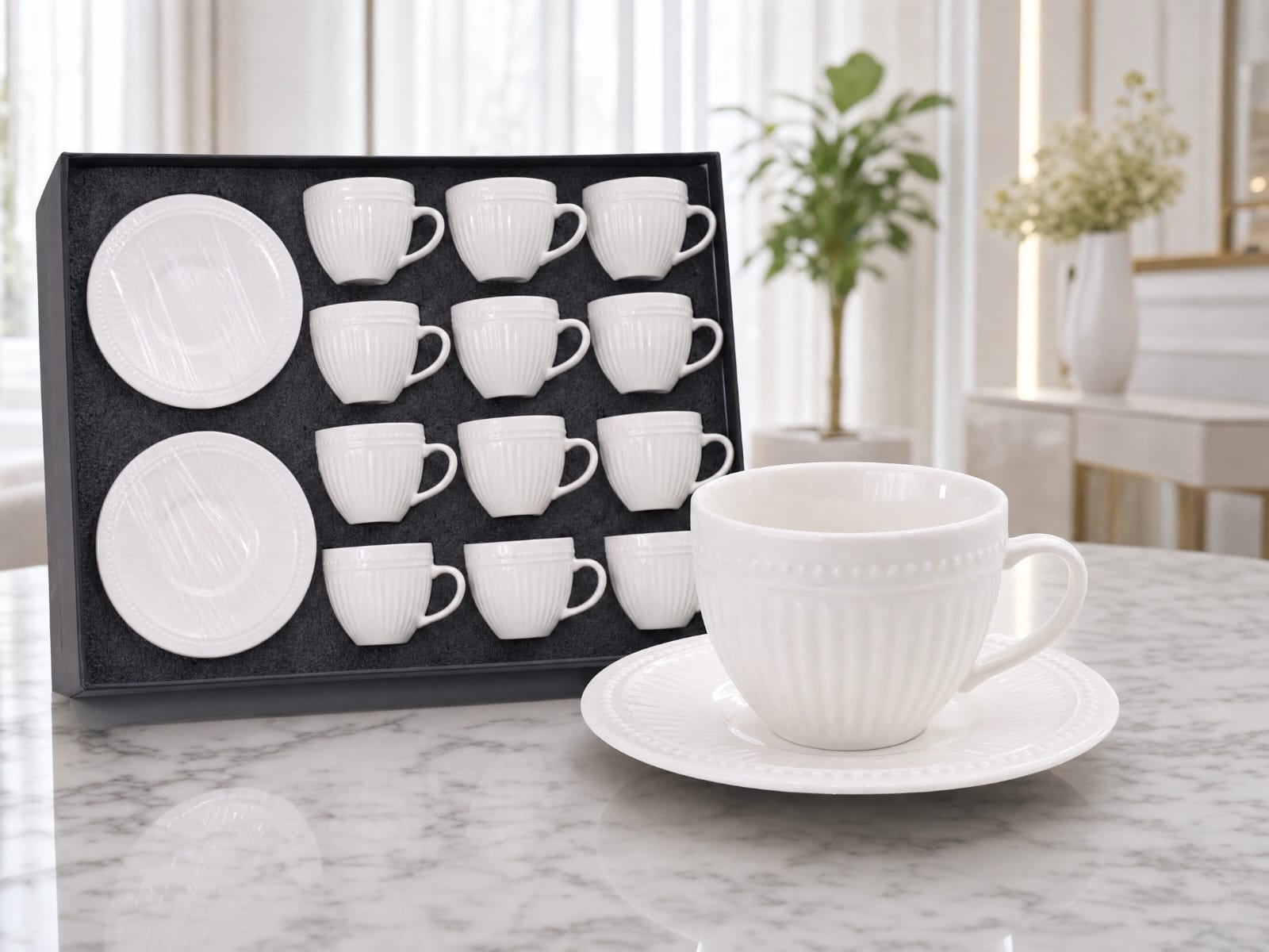 Phoenix,24 Pcs Coffee Cups With Saucers Set
