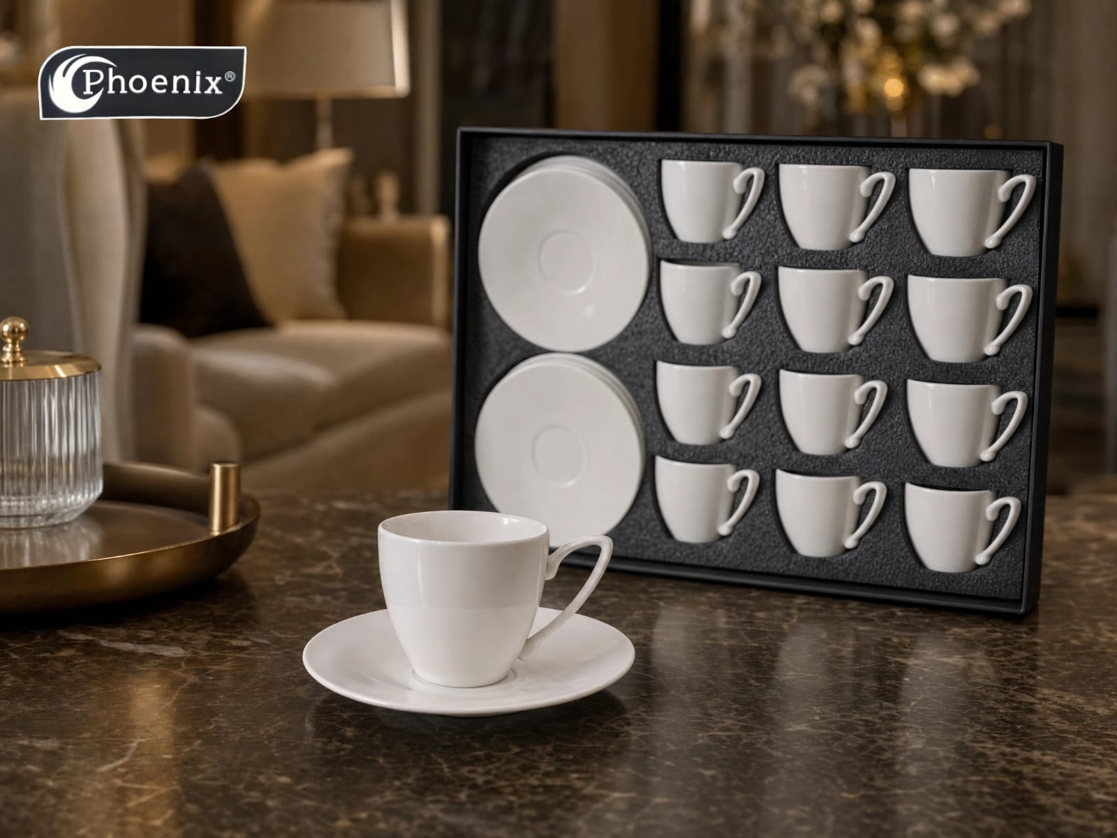 Phoenix,24 Pcs Coffee Cups With Saucers Set