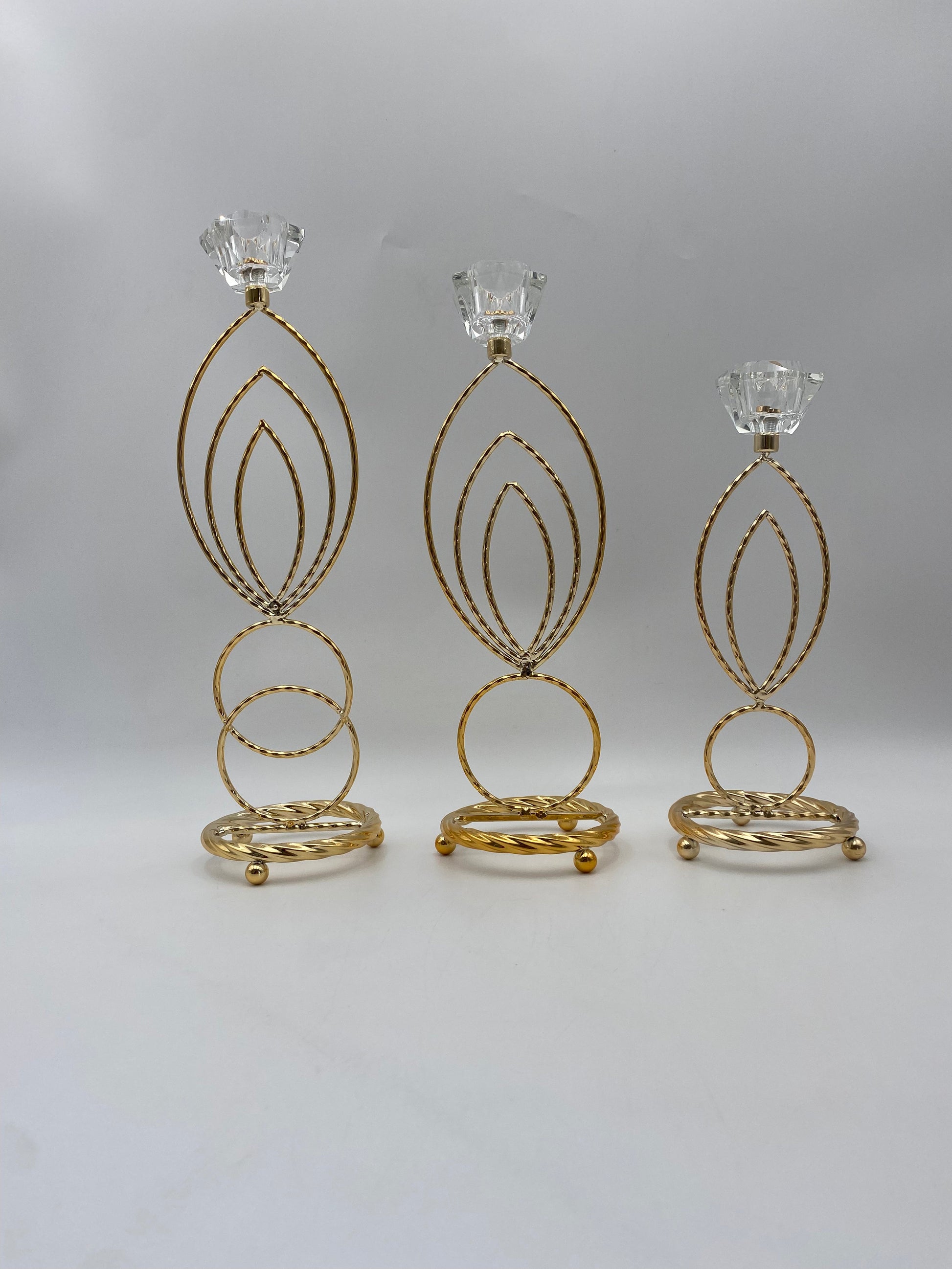 Set 3 Pcs Luxury Gold Metal Stainless Steel Candle Holder