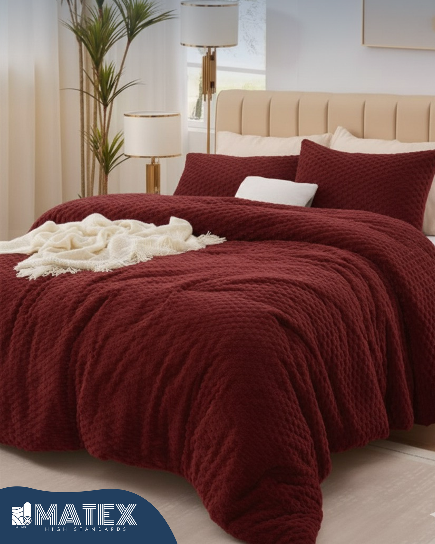 Single Size Bordeaux Rabbit Fur Sherpa Comforter set