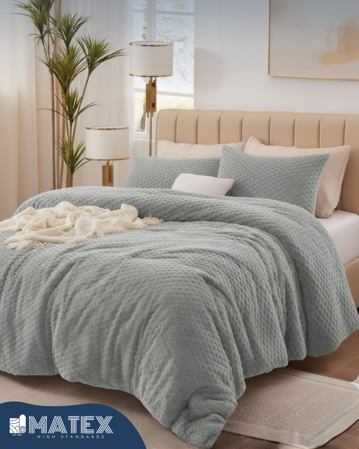 King Size Light Grey Rabbit Fur Sherpa Comforter
