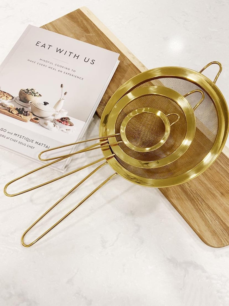 3 Pcs Gold Stainless Steel Fine Mesh