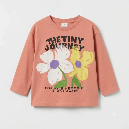 Zara Girl's Light Peach Graphic Crewneck Blouse | Zara In Lebanon