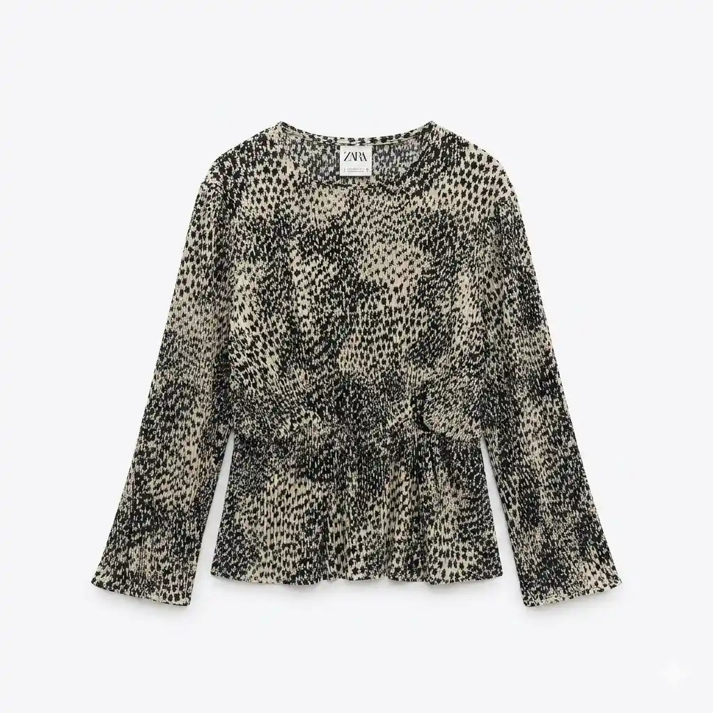 Zara Girl's Black & White Pleated Blouse | Zara In Lebanon