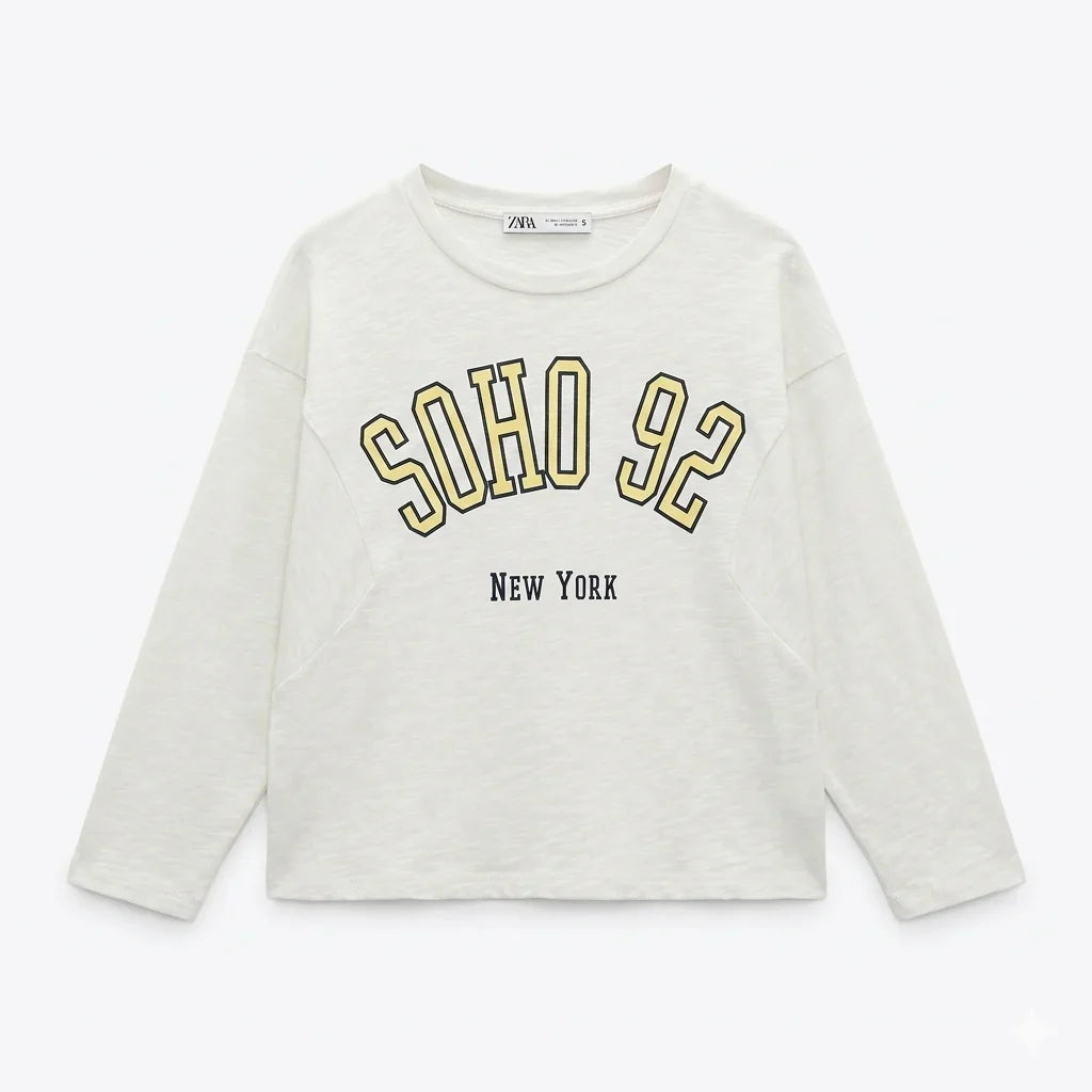 Zara Girl's Off White New York Printed Blouse | Zara In Lebanon