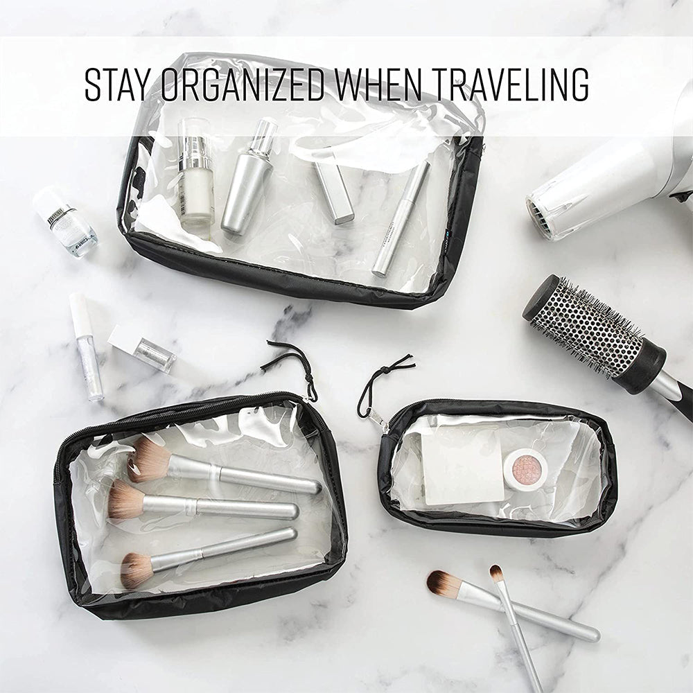 3 Piece Black Clear Travel Organizer Bags