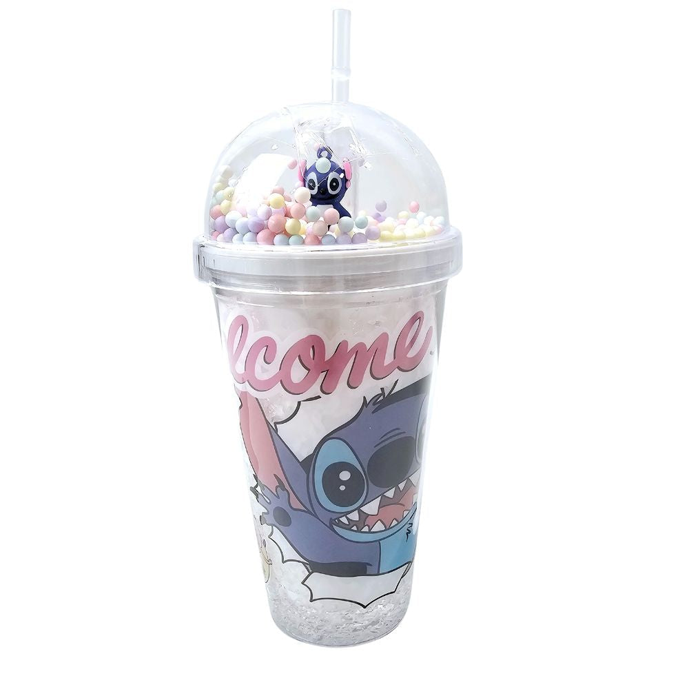 Stitch Plastic Cup With Straw  480 ML