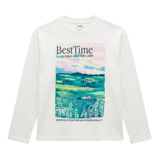 Zara Girl's White Nature Graphic Cotton Blouse | Zara in Lebanon