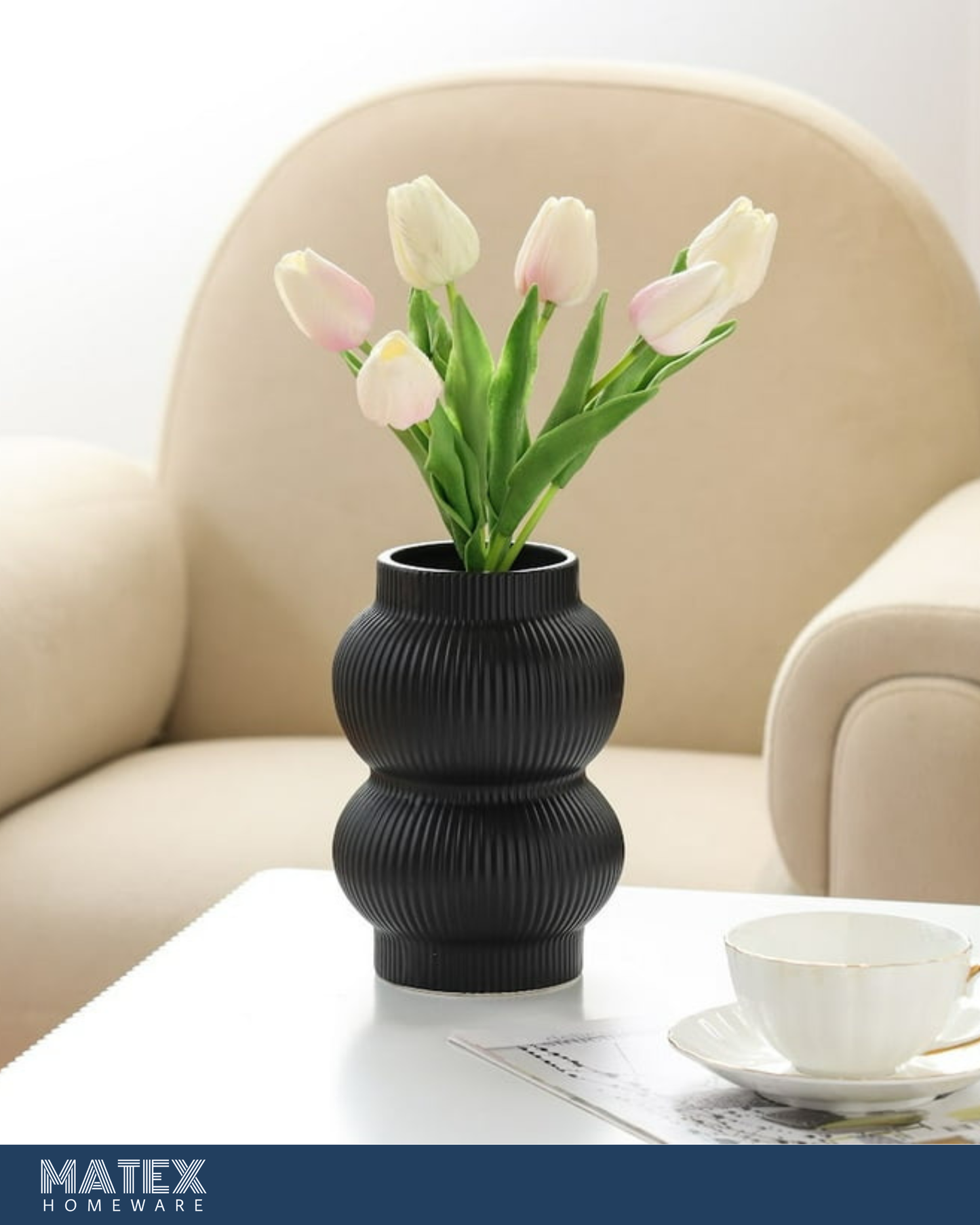 Midnight Ribbed Vase