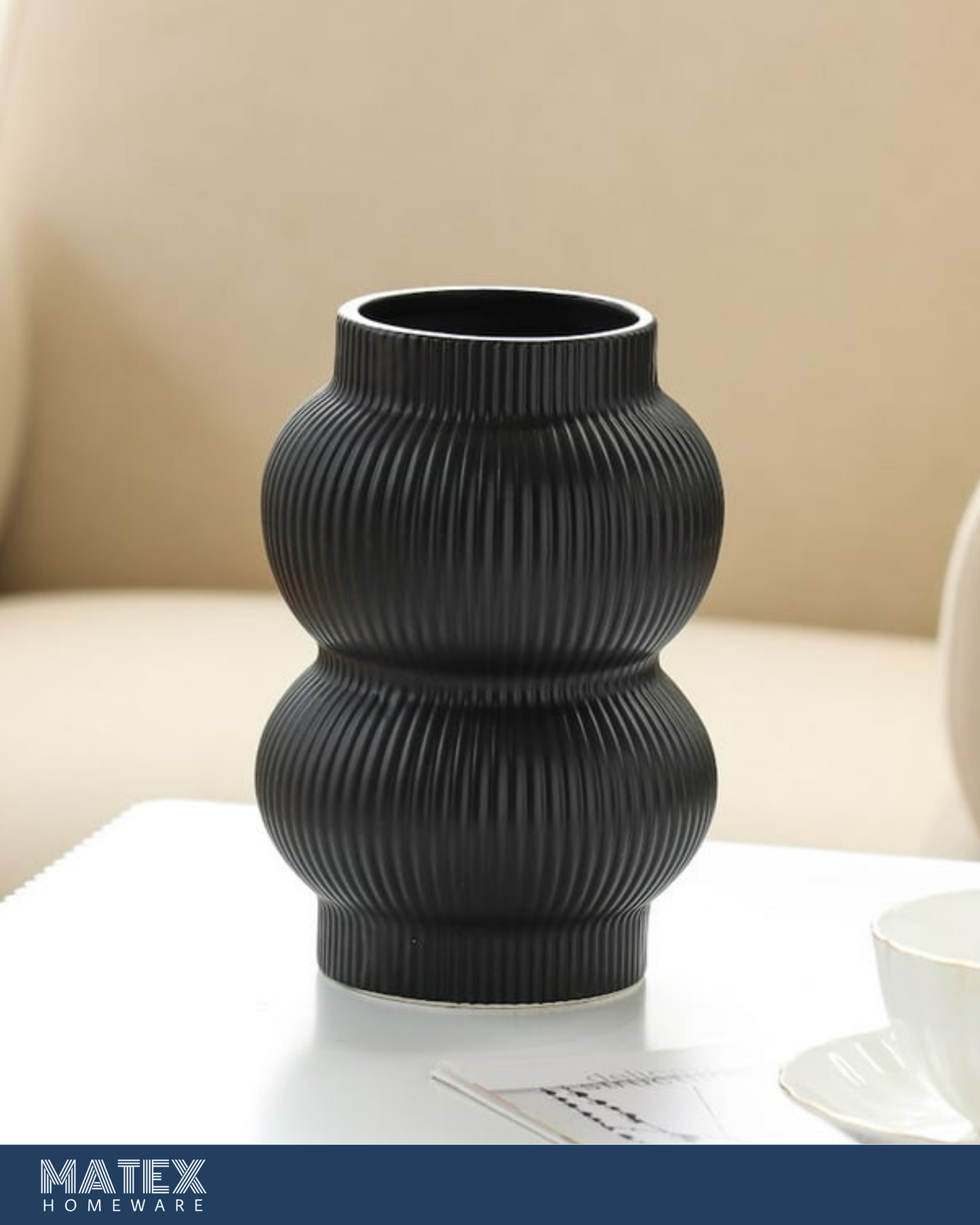 Midnight Ribbed Vase