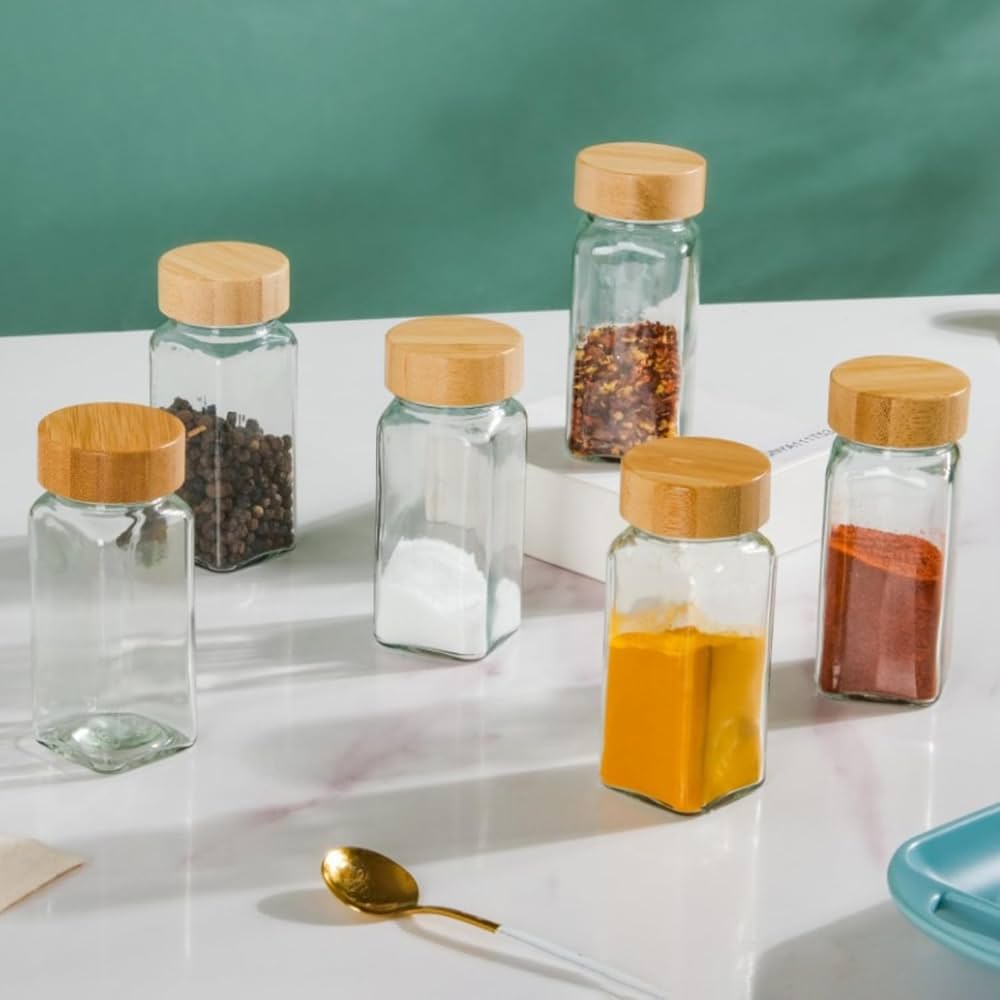 24 Pcs Transparent Seasoning Glass Jars With Bamboo Lid