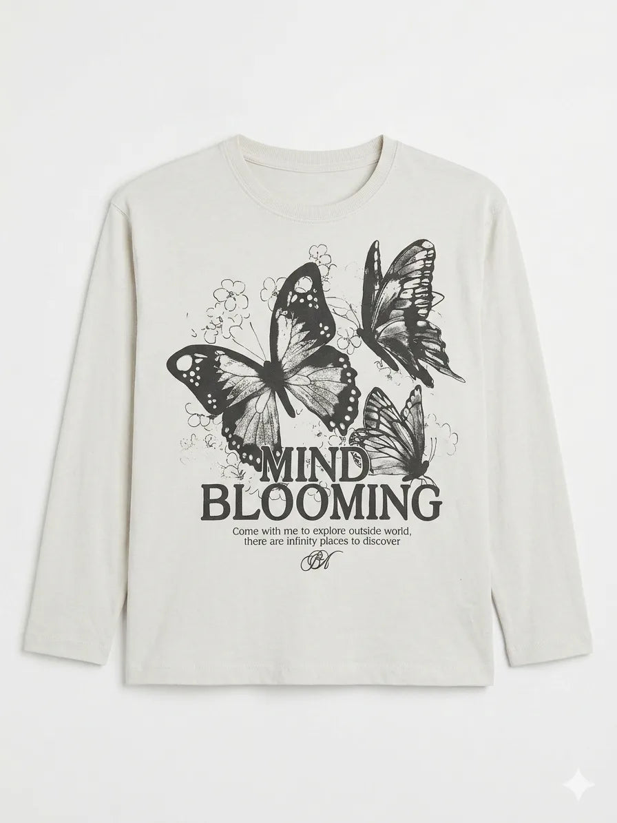 Zara Girl's Off White "Mind Blooming" Graphic Long Sleeve Blouse | Zara In Lebanon