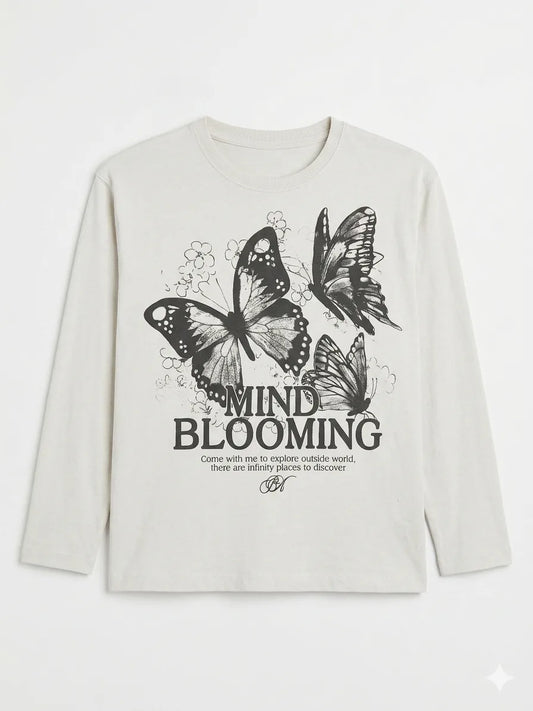 Zara Girl's Off White "Mind Blooming" Graphic Long Sleeve Blouse | Zara In Lebanon