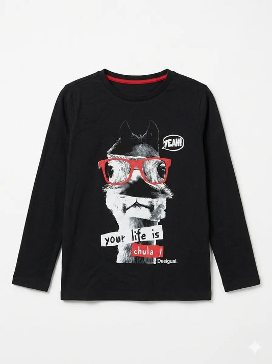 Desigual Boy's Black llama Graphic Print Long Sleeve Blouse | Desigual In Lebanon