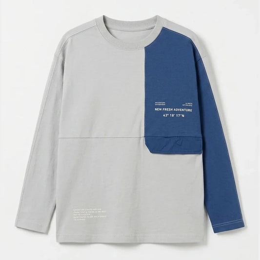 Zara Boy's Grey/Blue Color-Block "New Fresh Adventure" Long Sleeve Blouse | Zara In Lebanon