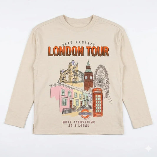 Zara Boy's Beige "London Tour" Graphic Long Sleeve Blouse | Zara In Lebanon