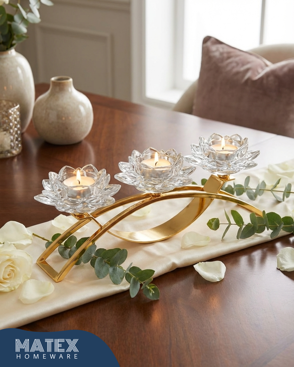 Golden Lotus Trio Candle Holder