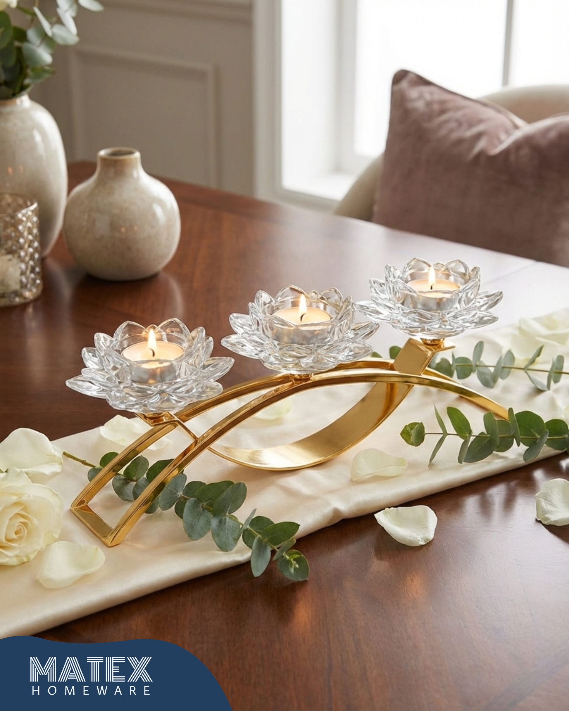 Golden Lotus Trio Candle Holder