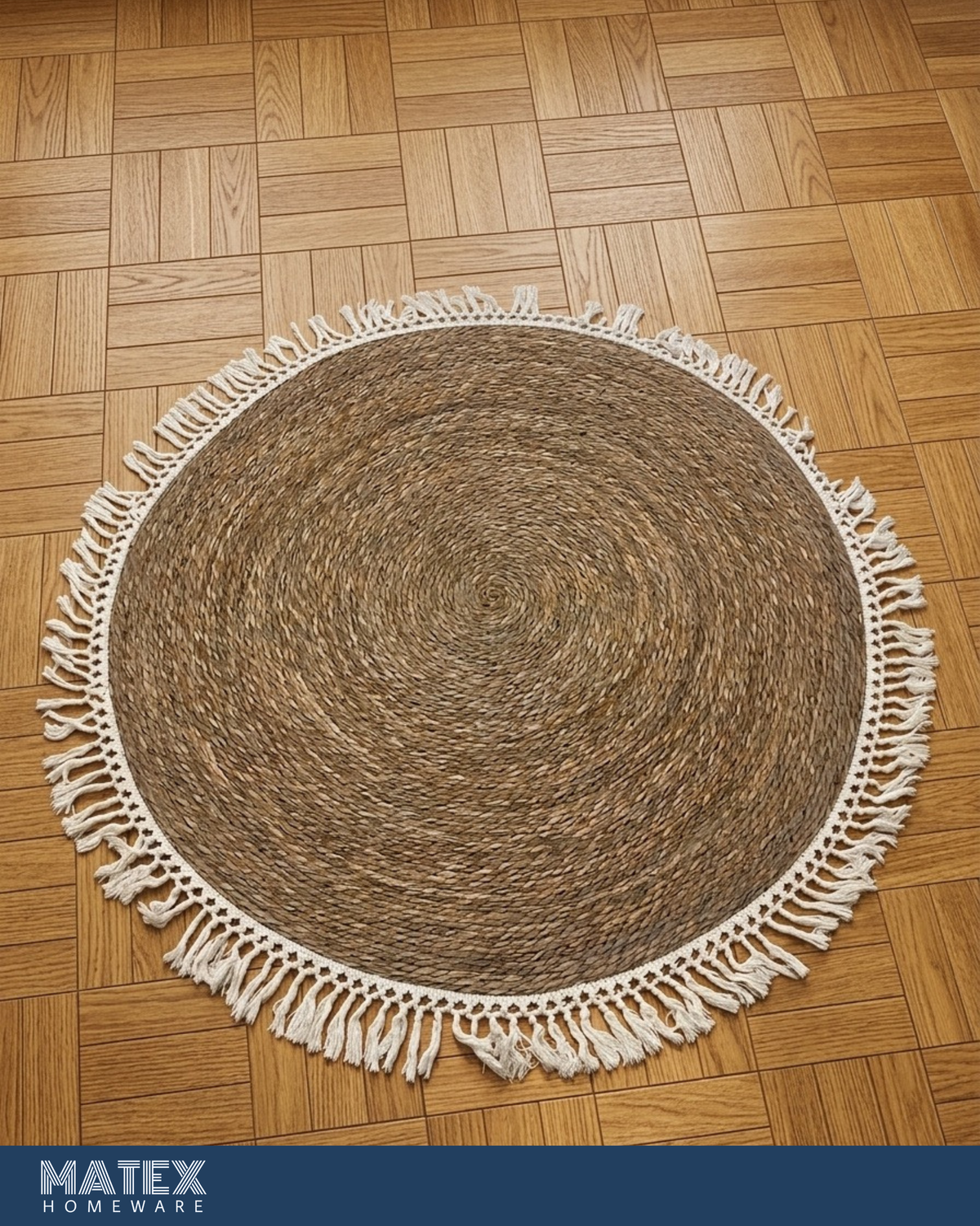 Hand Braided Moroccan Natural Jute Rug 120 cm