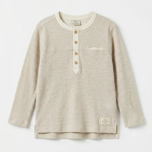 Zara Boy's Beige Ribbed Long Sleeve Blouse With Chest Pocket | Zara In Lebanon