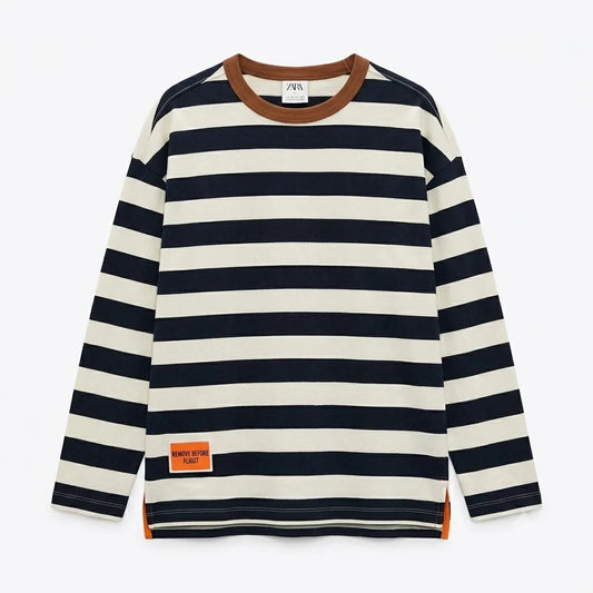 Zara Boy's Beige/Black Striped Long Sleeve Blouse | Zara In Lebanon