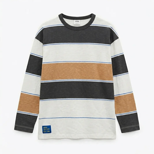 Zara Boy's Multicolor Striped Long Sleeve Crew Neck Blouse | Zara In Lebanon
