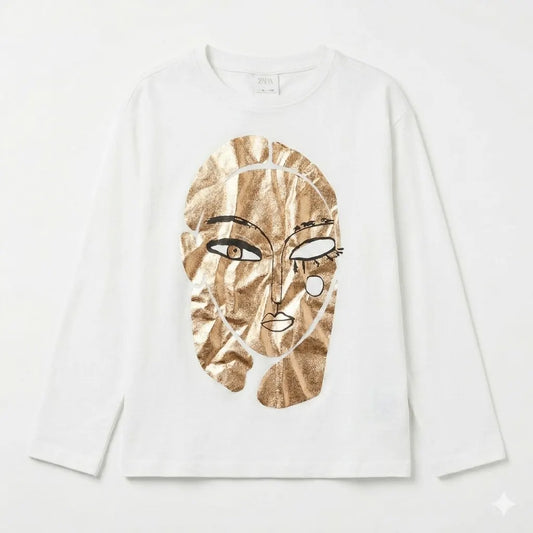 Zara Girl's White Metallic Graphic Long Sleeve Blouse | Zara In Lebanon