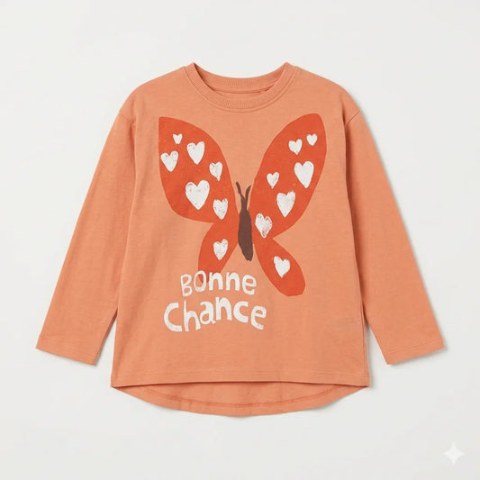 Zara Girl's Orange "Bonne Chance" Graphic Long Sleeve Blouse | Zara In Lebanon