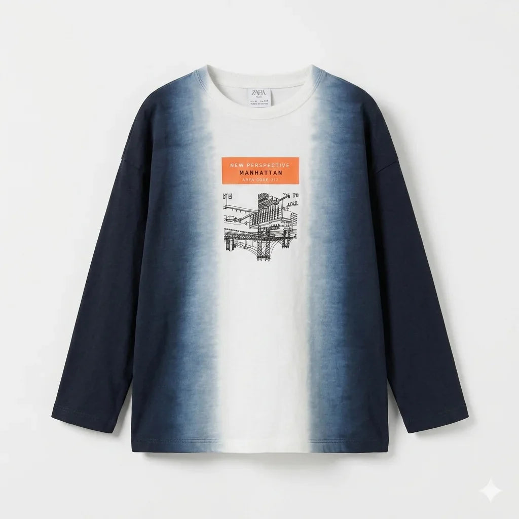 Zara Boy's Navy/White "New Perspective Manhattan" Long Sleeve Blouse | Zara In Lebanon