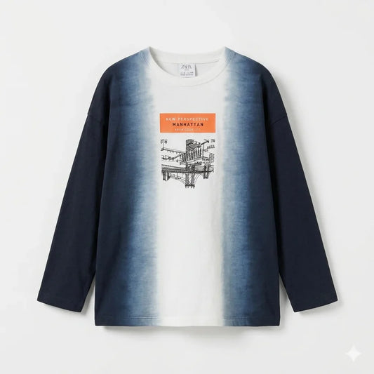 Zara Boy's Navy/White "New Perspective Manhattan" Long Sleeve Blouse | Zara In Lebanon