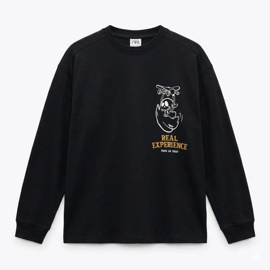 Zara Boy's Black "Real Experience" Graphic Print Long Sleeve Blouse | Zara In Lebanon