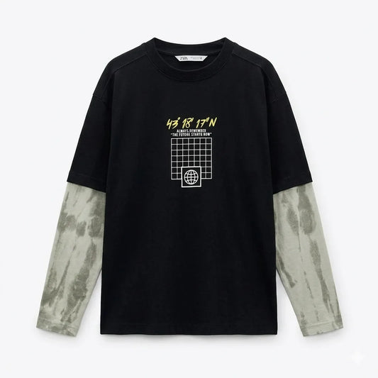 Zara Boy's Black "The Future Starts Now" Print Long Sleeve Blouse | Zara In Lebanon