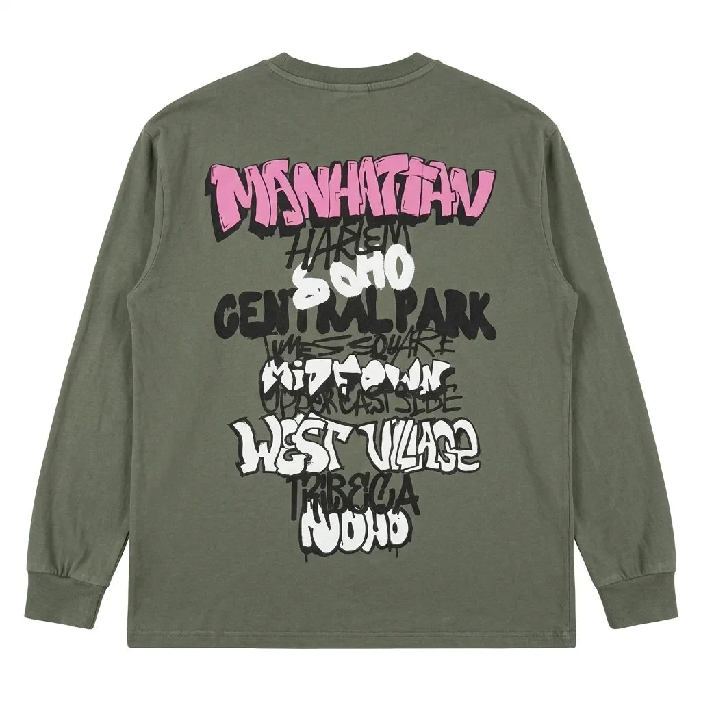 Zara Boy's Khaki Green "Manhattan" Graffiti-Style Graphic Long Sleeve Blouse | Zara In Lebanon