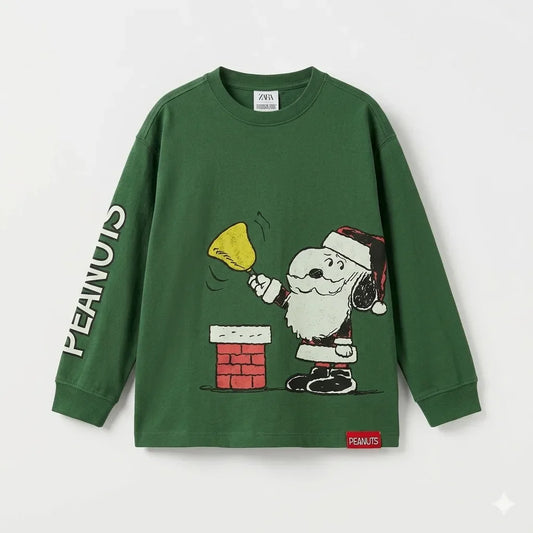Zara Boy's Dark Green "Peanuts" Graphic Long Sleeve Blouse | Zara In Lebanon