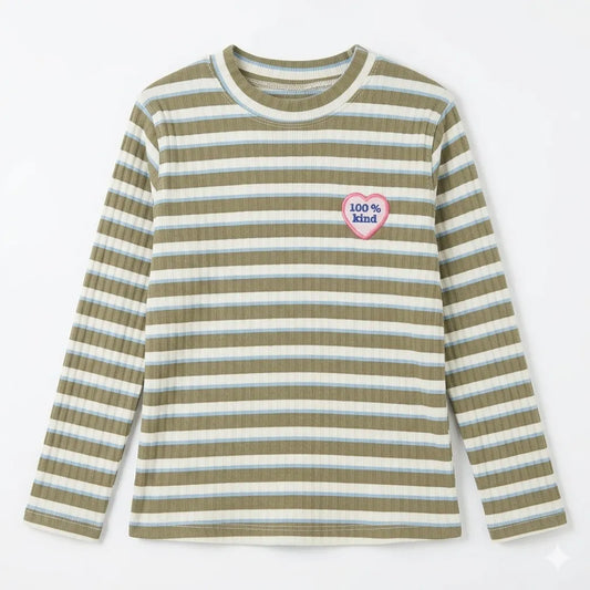 Zara Girl's Multicolor Striped "100% Kind" Heart Chest Patch Long Sleeve Blouse | Zara In Lebanon