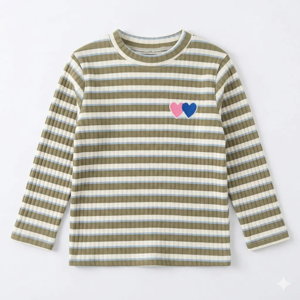 Zara Girl's Multicolor Striped Two Heart Chest Patch Long Sleeve Blouse | Zara In Lebanon