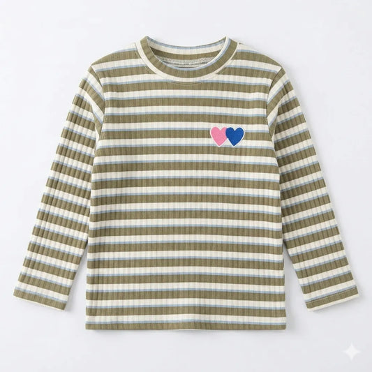 Zara Girl's Multicolor Striped Two Heart Chest Patch Long Sleeve Blouse | Zara In Lebanon