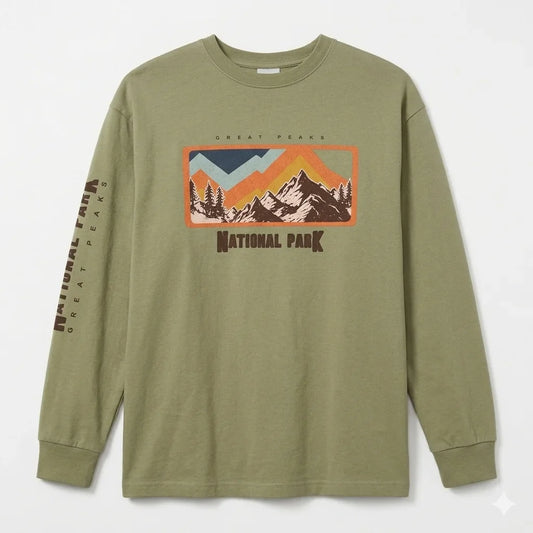 Zara Boy's Khaki Green "National Park" Graphic Long Sleeve Blouse | Zara In Lebanon