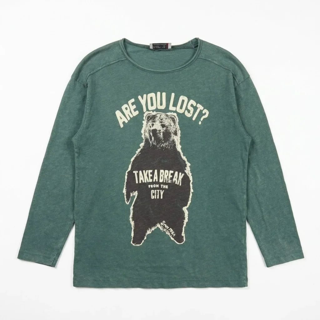 Zara Boy's Vintage Green "Are You Lost" Graphic Long Sleeve Blouse | Zara In Lebanon