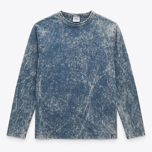 Zara Boy's Washed Blue Crew Neck Long Sleeve Blouse | Zara In Lebanon