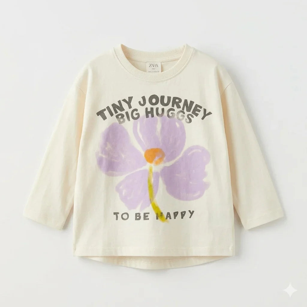 Zara Girl's Off White Flower Graphic Print Long Sleeve Blouse | Zara In Lebanon